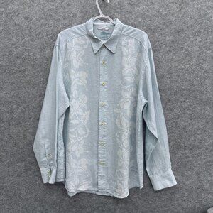Tommy Bahama Relax Men's Long Sleeve Button Up Shirt L/G 100% Linen, Blue Floral